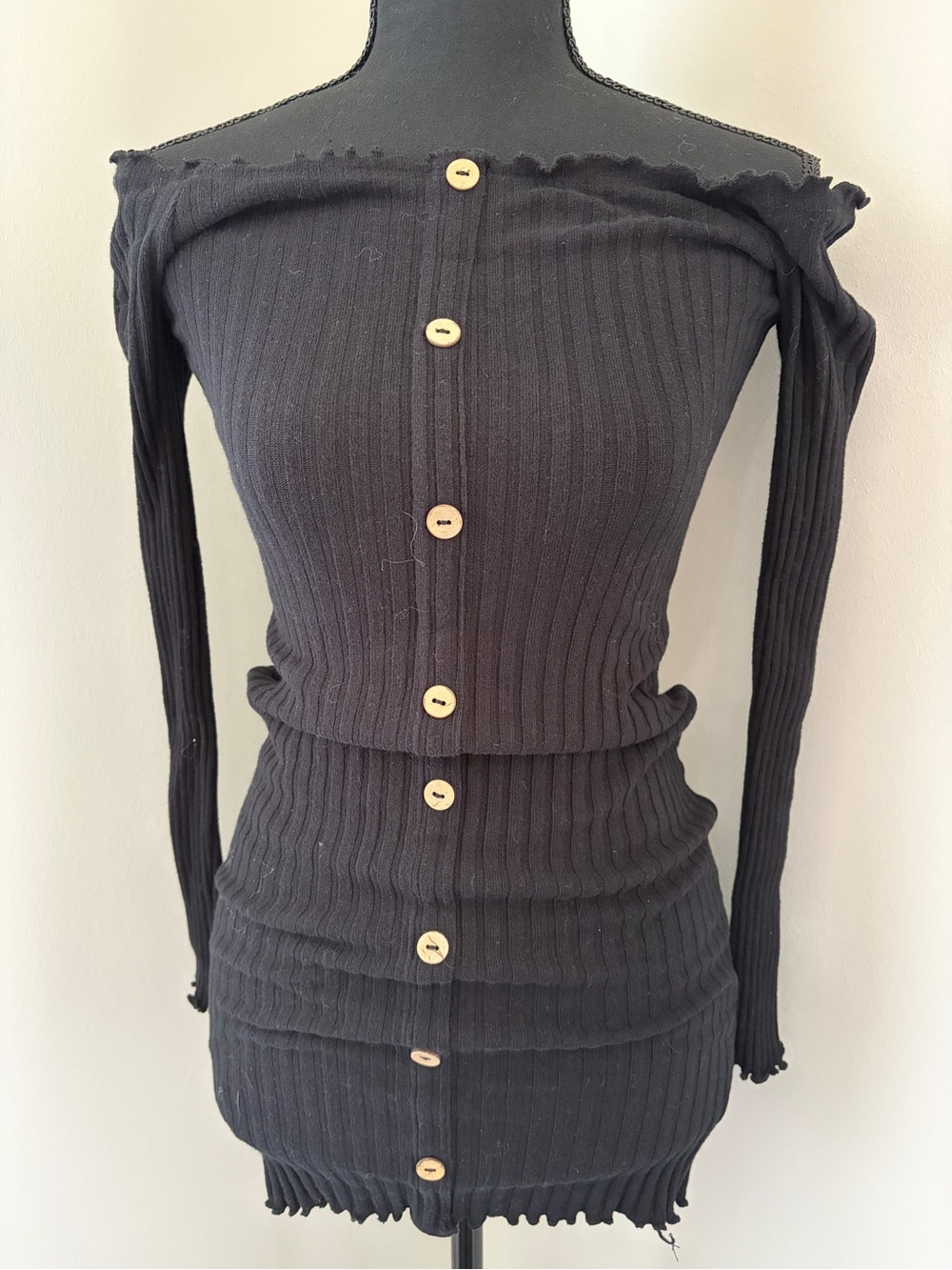 EUC Fitted Off Shoulder Stretch BODYCON Mini Dress Black Knit size S